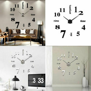 New-3D Mirror Surface Large Wall Clock Modern DIY Sticker Office Home Shop Art Decor-Black