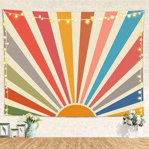Tapestry Vintage Sun Boho Wall Hanging Retro 70s Rainbow Sunrise 51"x 59"