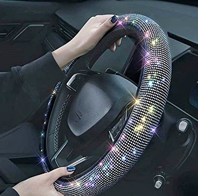 Steering Wheel Cover with Crystal Diamond Sparkling Car SUV Breathable Anti-Slip Steering Wheel
