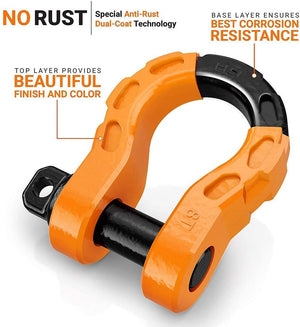 2 Pack Tow Shackle Orange 68,000 lbs Capacity, Stronger Than 3/4" D Rings – Tow Shackle, 7/8" Pin & Washers Connect Tow Strap or Winch Rope