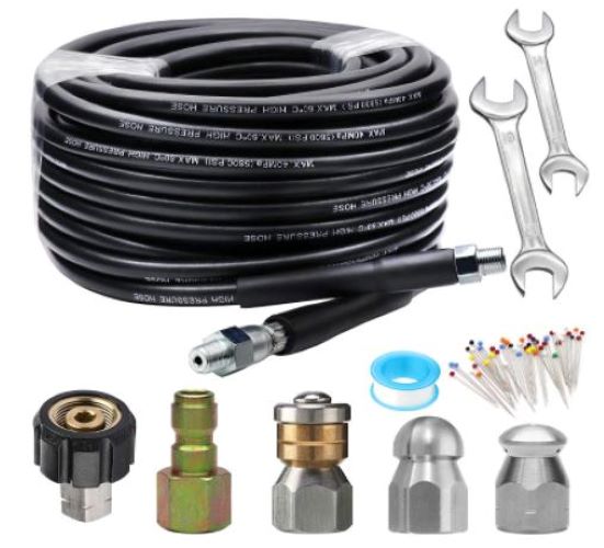 Sewer Jetter Kit 50FT for Pressure Washer, 5800PSI Drain Cleaner Hose 1/4 Inch