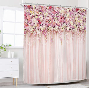 Bridal Floral Shower Curtain for Bathroom Flower Pink Rose Pattern Bath 72Wx72H Inch