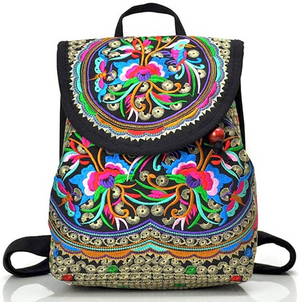 Vintage Embroidered Women Backpack Ethnic Travel Bag