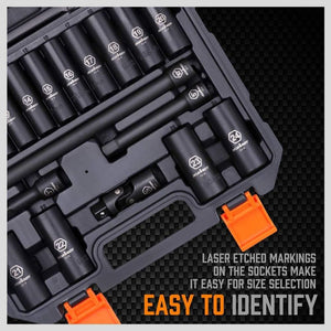 1/2-Inch Deep Impact Socket Set, 19-Piece