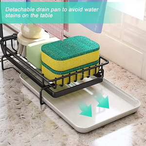 Sponge Holder Drain Pan Kitchen Sink Caddy Organizer Sponge Brush Soap Dish Dishcloth Rack (Black)