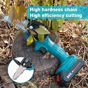 Mini Chainsaw, 4-Inch Guide Plate, 24V High Power Chainsaw, with 2 Batteries and 2 Chains, House...