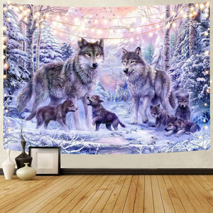 Tapestry Wolf Pink Family Wolves Tapestry for Bedroom 60"x40"