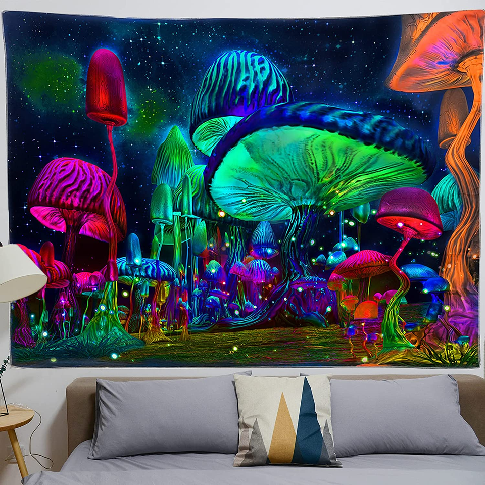 💯NEW❗ Mushroom Tapestry Trippy Plant Starry Night Wall Hanging Home Decor 29x39"
