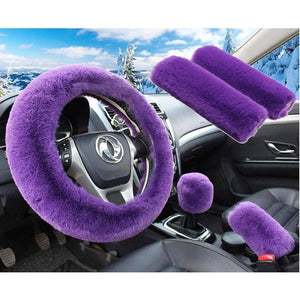 💯 5pcs Set Steering Wheel Cover Handbrake Cover & Gear Shift Cover Seat Belt Universal Fit 15"💯