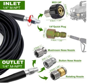 Sewer Jetter Kit 50FT for Pressure Washer, 5800PSI Drain Cleaner Hose 1/4 Inch