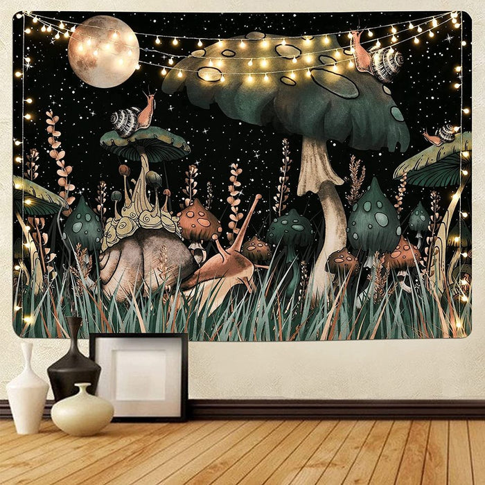 Trippy Mushroom Tapestry Moon & Stars Tapestry Snail | Fantasy Plants & Leaves Tapestry