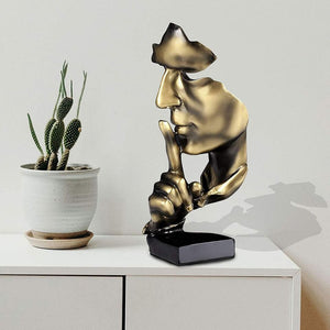 Thinker Statue, Silence is Gold Abstract Art Figurine, Modern Home Resin Sculptures Decorative