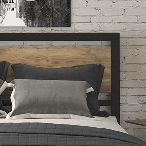 Modern Queen Size Bed Frame with Headboard Rustic Metal Platform Bed Frame, Brown