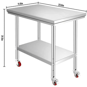 Rolling Stainless Steel Kitchen Prep Table 24" x 12" Adjustable Shelf Height **Brand New**