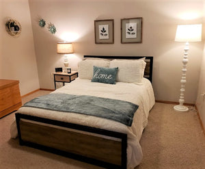 Modern Queen Size Bed Frame with Headboard Rustic Metal Platform Bed Frame, Brown