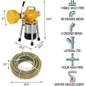 Drain Cleaning Auger Machine Sewer Snake Cleaner Pipe Declogger 66ft Cable **Brand New**