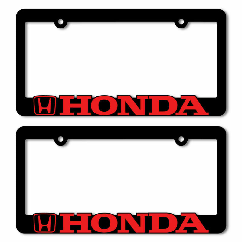Set of Black Red Honda License Plate Frames Black Plastic Raised
