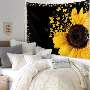 51x59" Sunflower Tapestry, Rustic Nature Wall Hanging Tapestry for Room Dorm Decor Fabric