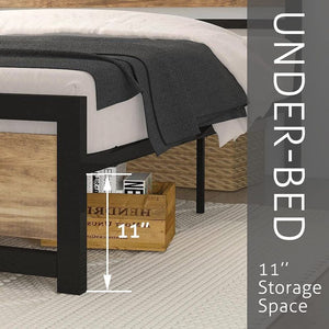 Modern Queen Size Bed Frame with Headboard Rustic Metal Platform Bed Frame, Brown