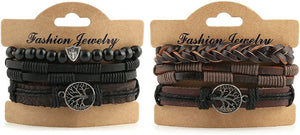 Genuine Leather Tree of life Bracelets Wristbands for Men & Women (2 Pcs)