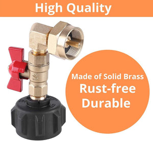 90 Degrees Propane Refill Adapter Coupler with ON-Off Control Valve LP Gas Refill