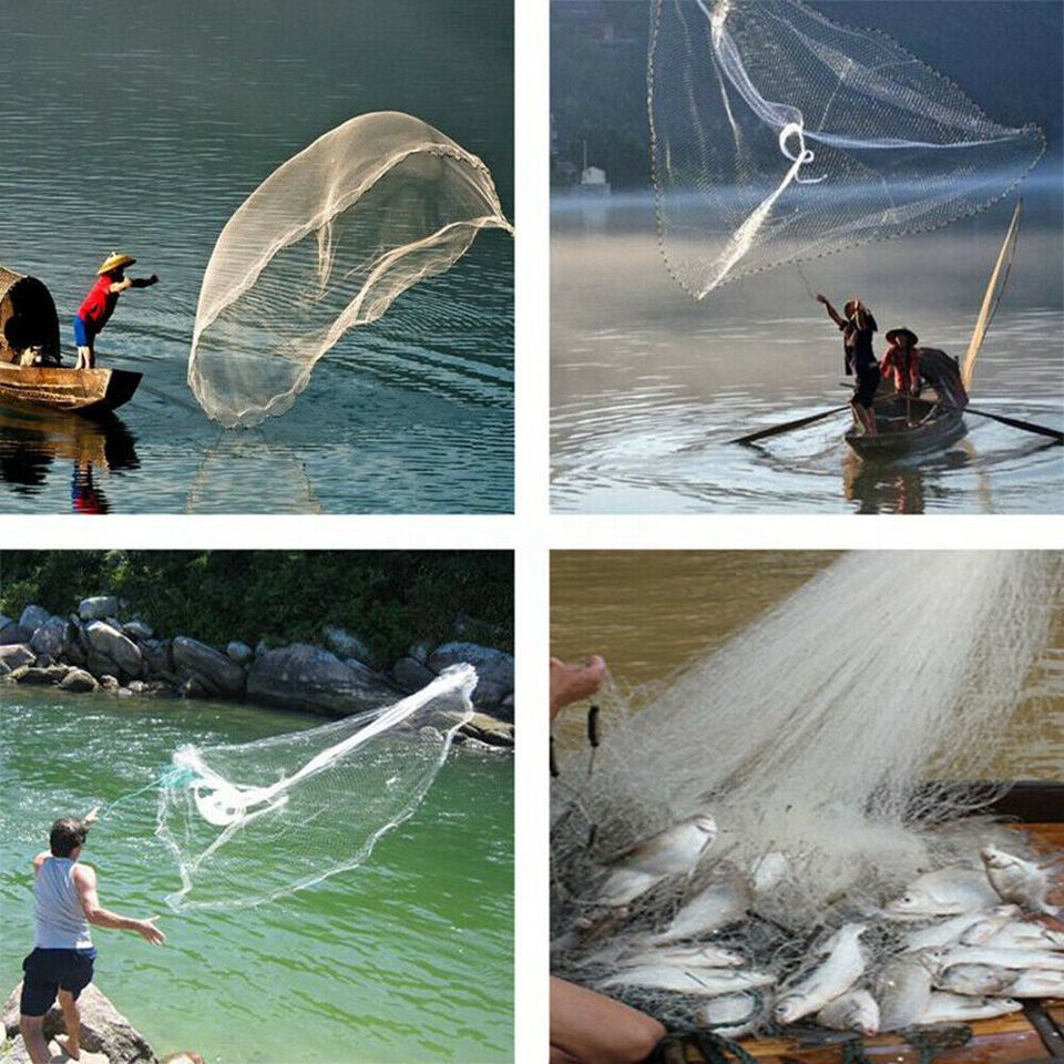 easy throw fish net 10FT Fishing Cast Net Bait Easy Throw Hand Cast Strong Nylon Trap Mesh – Shop Premium