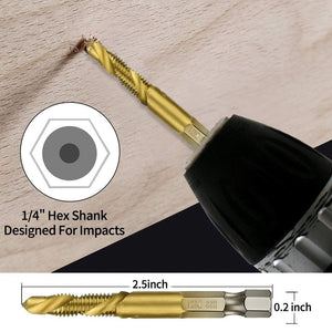(7 Pcs) -1/4" Hex Shank Titanium Combination Drill and Tap Set | Titanium Coated