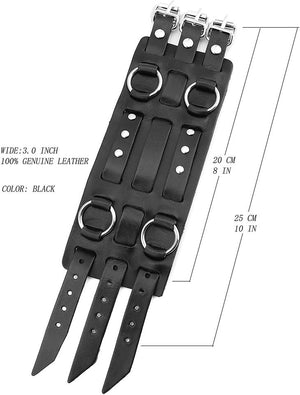 Men's Metal Ring Genuine Leather Bracelet Adjustable Black
