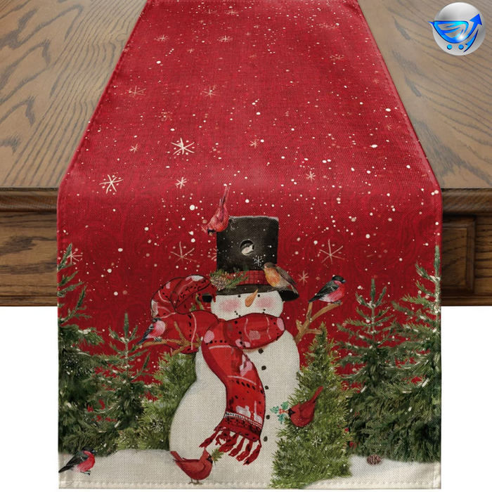 13 x 90 Inch Snowman Cardinals Trees Snowflakes Christmas Table Runner