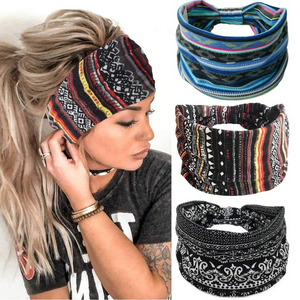 🔥 Boho Stretch Wide Hair Bands l Black l Knotted Turban for Women l 3 Pcs