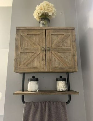 NEW Rustic Barndoor Bathroom Wall Cabinet with Towel Bar, Kitchen Storage, Medicine Cabinet