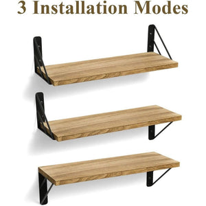 Set of 3 Floating Shelves Wall Mounted, Rustic Wood Wall Shelf Decor for Bathroom,Kitchen,Office