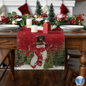 13 x 90 Inch Snowman Cardinals Trees Snowflakes Christmas Table Runner