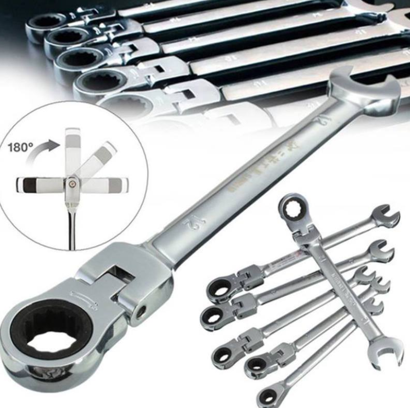 💥NEW 5pcs Set 8mm-17mm Flexible Pivoting Head Ratchet Combination Spanner Wrench Garage Metric