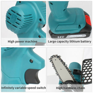 4" Cordless Mini Chainsaw Electric Chain Saw 24V 800W Wood Cutter Cutting Tool