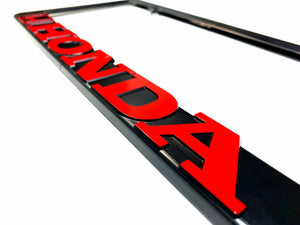 Set of Black Red Honda License Plate Frames Black Plastic Raised
