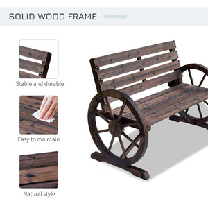 Wagon wheel bench garden chair loveseat wooden accent outdoor garden