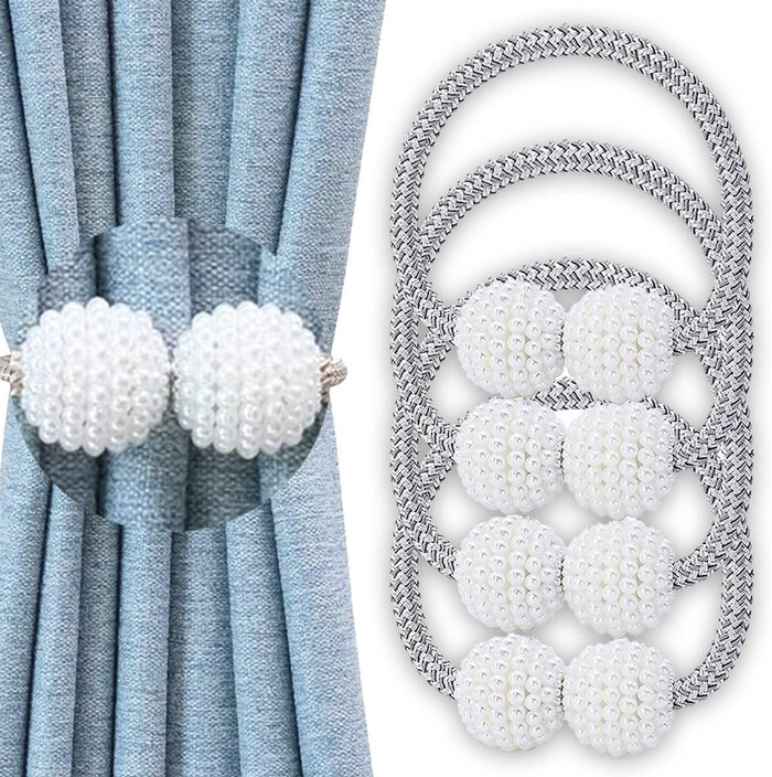 Magnetic Curtain Tiebacks 4 Pack Silver Grey