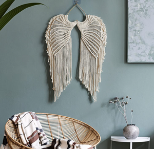 Angel Wings Macrame Wall Hanging Tapestry, Macrame Woven Boho Angel Wings Tapestry with Long Tassels