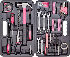 148Piece Tool Set General Household Hand Tool Kit with Plastic Toolbox Storage Case Pink