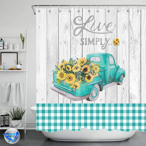 Sunflower Shower Curtain Farm Truck Country Plaid Floral Flowers