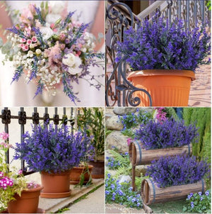 9 Bundles Artificial Lavender Flowers UV Resistant Plastic Indoor Outdoor Fake Plants