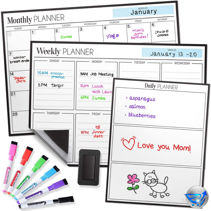 Magnetic Dry Erase Planner 3 Boards Included - Monthly, Weekly, Daily Calendar Whiteboard