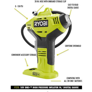 Brand New! 18-Volt ONE+ Lithium-Ion Cordless High Pressure Inflator with Digital Gauge (Tool-Only)