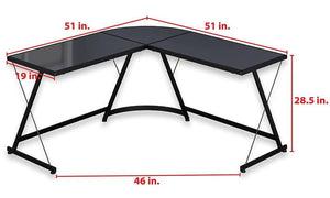 New - Gaming Desk Computer L-Shape Corner Studio Table, Black, Glass Top