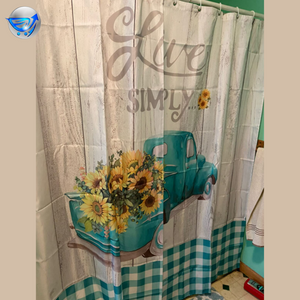 Sunflower Shower Curtain Farm Truck Country Plaid Floral Flowers