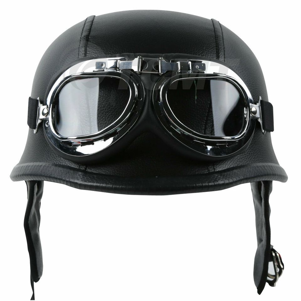 dot motorcycle german helmet New DOT Motorcycle German PU Leather Half Face Helmet With Pilot Goggl –  Shop Premium