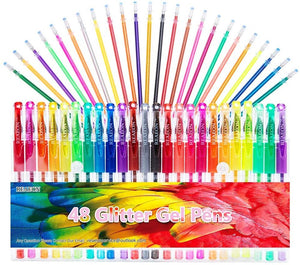 New ⭐ Glitter Gel Pens Set 24 Colored Glitter Pen with 24 Refills for Adult Coloring Books