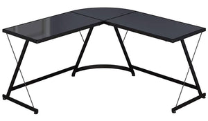 New - Gaming Desk Computer L-Shape Corner Studio Table, Black, Glass Top
