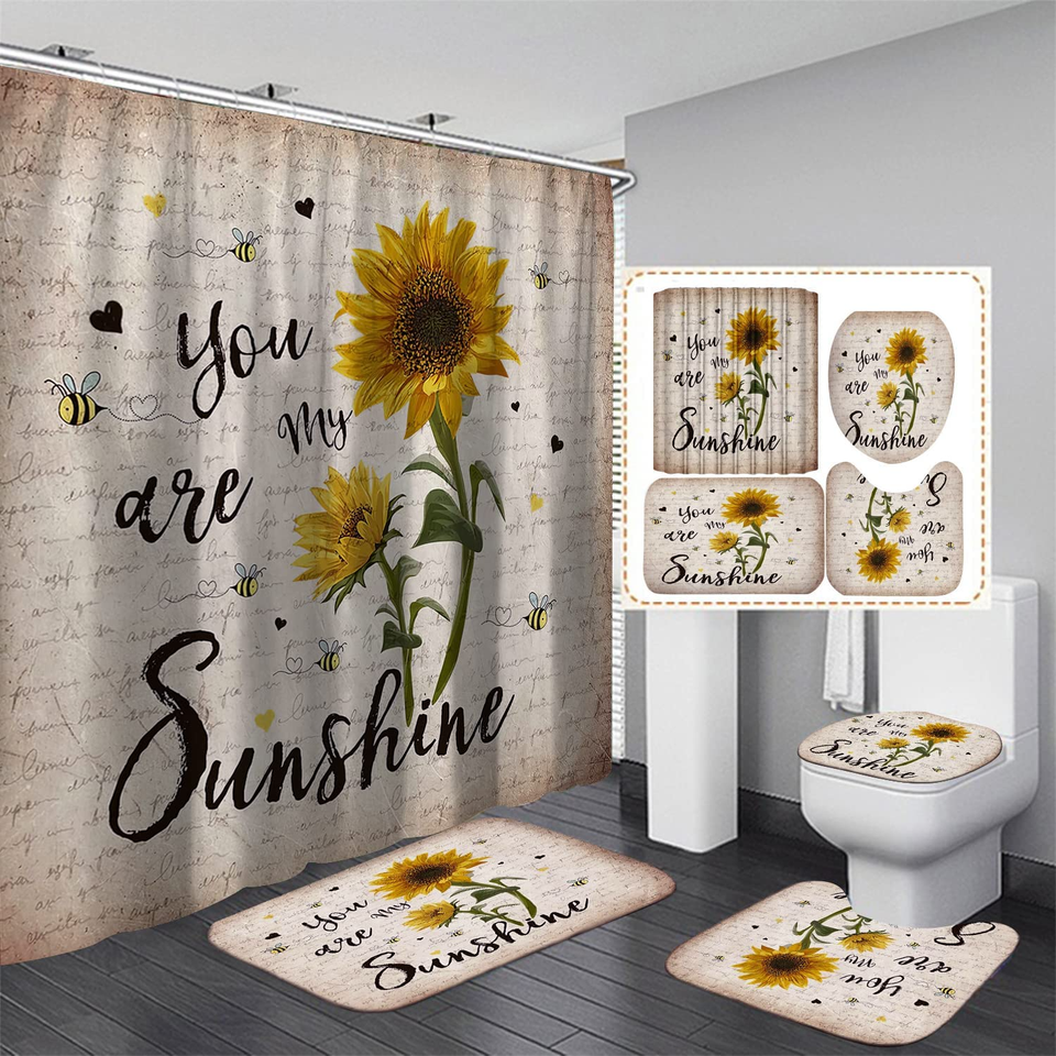 Sunflower Shower Curtain Sets with Rugs Free 12 Hooks